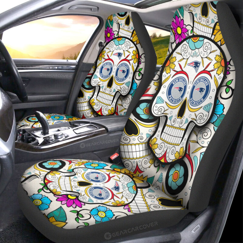 New England Patriots Car Seat Covers Custom Sugar Skull Car Accessories