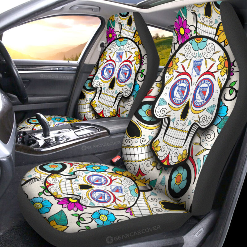 New York Rangers Car Seat Covers Custom Sugar Skull Car Accessories