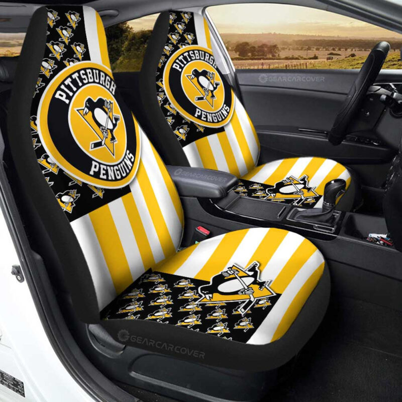 Pittsburgh Penguins Car Seat Covers Custom US Flag Style