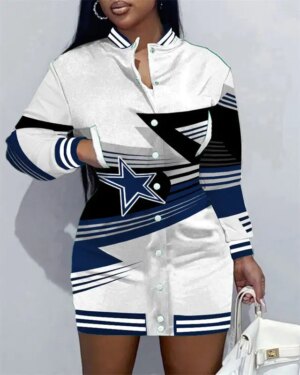 Dallas Cowboys Women Button Down Jacket Dress AZBTBDJD000385