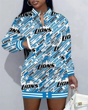 Detroit Lions Women Button Down Jacket Dress AZBTBDJD000313