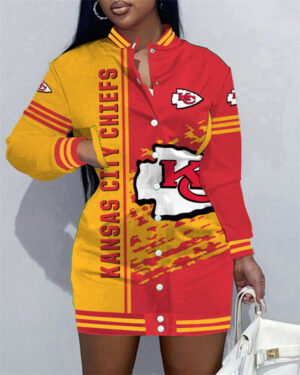 Kansas City Chiefs Women Button Down Jacket Dress AZBTBDJD000047