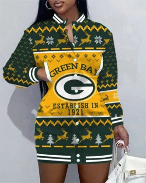 Green Bay Packers Women Button Down Jacket Dress AZBTBDJD000235