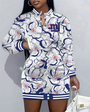 New York Giants Women Button Down Jacket Dress AZBTBDJD000299