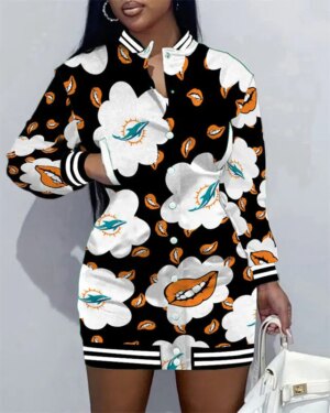 Miami Dolphins Women Button Down Jacket Dress AZBTBDJD000166