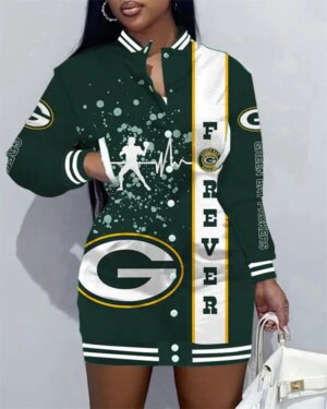 Green Bay Packers Women Button Down Jacket Dress AZBTBDJD000320