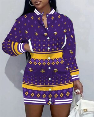 Minnesota Vikings Women Button Down Jacket Dress AZBTBDJD000335