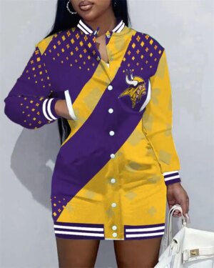 Minnesota Vikings Women Button Down Jacket Dress AZBTBDJD000021