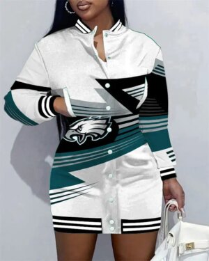 Philadelphia Eagles Women Button Down Jacket Dress AZBTBDJD000089