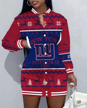 New York Giants Women Button Down Jacket Dress AZBTBDJD000294