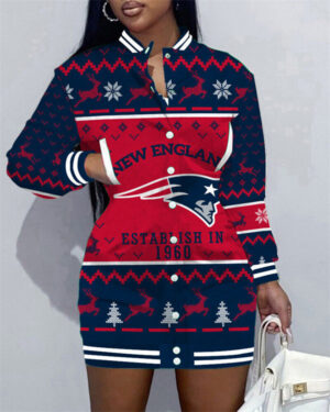 New England Patriots Women Button Down Jacket Dress AZBTBDJD000030