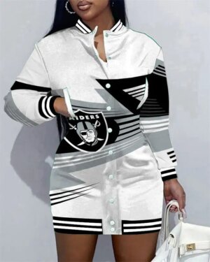 Las Vegas Raiders Women Button Down Jacket Dress AZBTBDJD000058