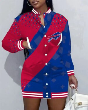 Buffalo Bills Women Button Down Jacket Dress AZBTBDJD000181