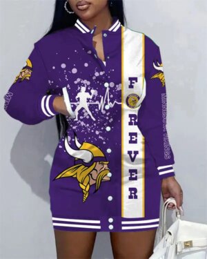 Minnesota Vikings Women Button Down Jacket Dress AZBTBDJD000293