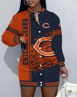 Chicago Bears Women Button Down Jacket Dress AZBTBDJD000002