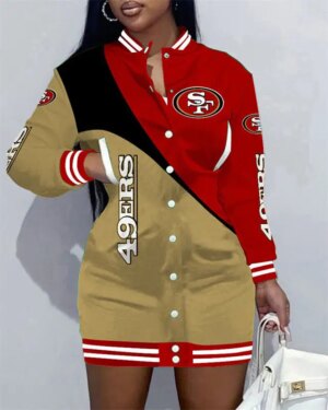 San Francisco 49ers Women Button Down Jacket Dress AZBTBDJD000260