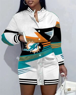 Miami Dolphins Women Button Down Jacket Dress AZBTBDJD000168