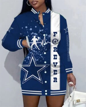 Dallas Cowboys Women Button Down Jacket Dress AZBTBDJD000382