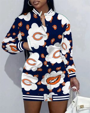 Chicago Bears Women Button Down Jacket Dress AZBTBDJD000009