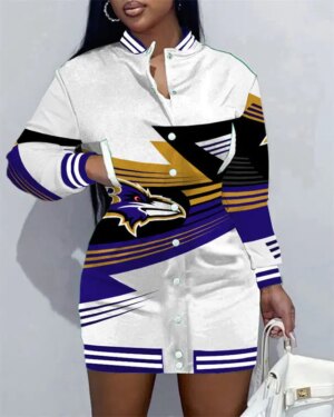 Baltimore Ravens Women Button Down Jacket Dress AZBTBDJD000380