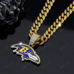Baltimore Ravens Hip Hop Iced Out Bling Pendant Cuban Chain | Fashion Punk Cool Jewelry