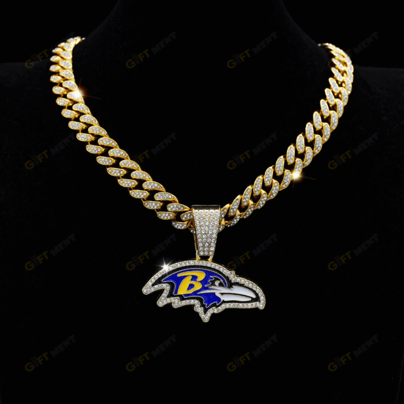 Baltimore Ravens Hip Hop Iced Out Bling Pendant Cuban Chain | Fashion Punk Cool Jewelry