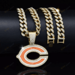 Chicago Bears Hip Hop Iced Out Bling Pendant Cuban Chain | Fashion Punk Cool Jewelry