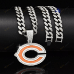 Chicago Bears Hip Hop Iced Out Bling Pendant Cuban Chain | Fashion Punk Cool Jewelry