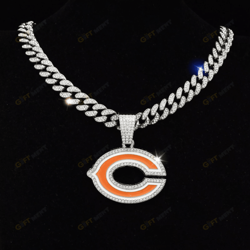 Chicago Bears Hip Hop Iced Out Bling Pendant Cuban Chain | Fashion Punk Cool Jewelry