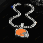 Cleveland Browns Hip Hop Iced Out Bling Pendant Cuban Chain | Fashion Punk Cool Jewelry
