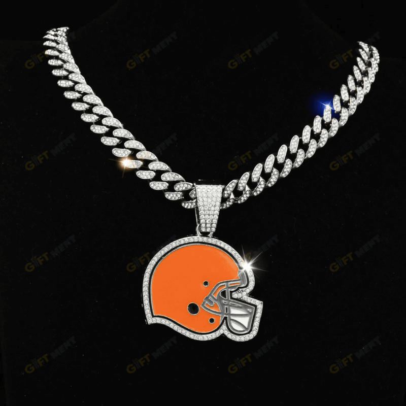 Cleveland Browns Hip Hop Iced Out Bling Pendant Cuban Chain | Fashion Punk Cool Jewelry