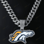 Denver Broncos Hip Hop Iced Out Bling Pendant Cuban Chain | Fashion Punk Cool Jewelry