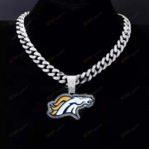 Denver Broncos Hip Hop Iced Out Bling Pendant Cuban Chain | Fashion Punk Cool Jewelry