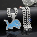 Detroit Lions Hip Hop Iced Out Bling Pendant Cuban Chain | Fashion Punk Cool Jewelry