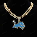 Detroit Lions Hip Hop Iced Out Bling Pendant Cuban Chain | Fashion Punk Cool Jewelry