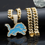Detroit Lions Hip Hop Iced Out Bling Pendant Cuban Chain | Fashion Punk Cool Jewelry