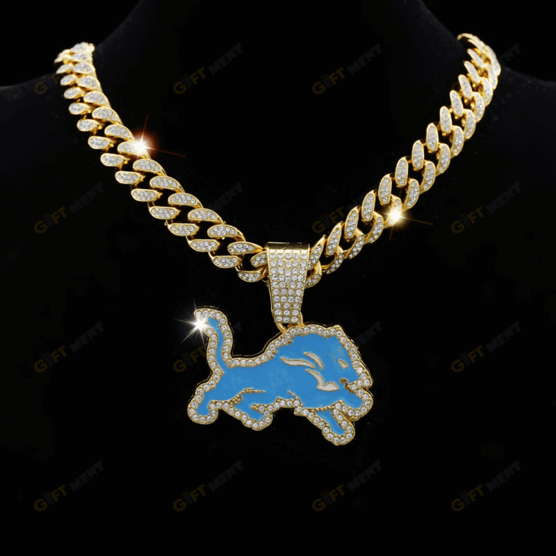 Detroit Lions Hip Hop Iced Out Bling Pendant Cuban Chain | Fashion Punk Cool Jewelry