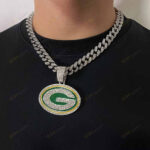 Green Bay Packers Hip Hop Iced Out Bling Pendant Cuban Chain | Fashion Punk Cool Jewelry