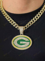 Green Bay Packers Hip Hop Iced Out Bling Pendant Cuban Chain | Fashion Punk Cool Jewelry
