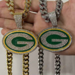 Green Bay Packers Hip Hop Iced Out Bling Pendant Cuban Chain | Fashion Punk Cool Jewelry