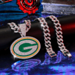 Green Bay Packers Hip Hop Iced Out Bling Pendant Cuban Chain | Fashion Punk Cool Jewelry