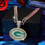 Green Bay Packers Hip Hop Iced Out Bling Pendant Cuban Chain | Fashion Punk Cool Jewelry