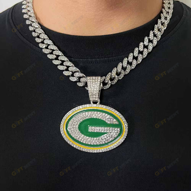 Green Bay Packers Hip Hop Iced Out Bling Pendant Cuban Chain | Fashion Punk Cool Jewelry