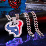 Houston Texans Hip Hop Iced Out Bling Pendant Cuban Chain | Fashion Punk Cool Jewelry