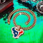 Houston Texans Hip Hop Iced Out Bling Pendant Cuban Chain | Fashion Punk Cool Jewelry