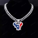 Houston Texans Hip Hop Iced Out Bling Pendant Cuban Chain | Fashion Punk Cool Jewelry