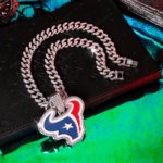Houston Texans Hip Hop Iced Out Bling Pendant Cuban Chain | Fashion Punk Cool Jewelry