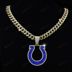Indianapolis Colts Hip Hop Iced Out Bling Pendant Cuban Chain | Fashion Punk Cool Jewelry