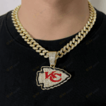 Kansas City Chiefs Hip Hop Iced Out Bling Pendant Cuban Chain | Fashion Punk Cool Jewelry