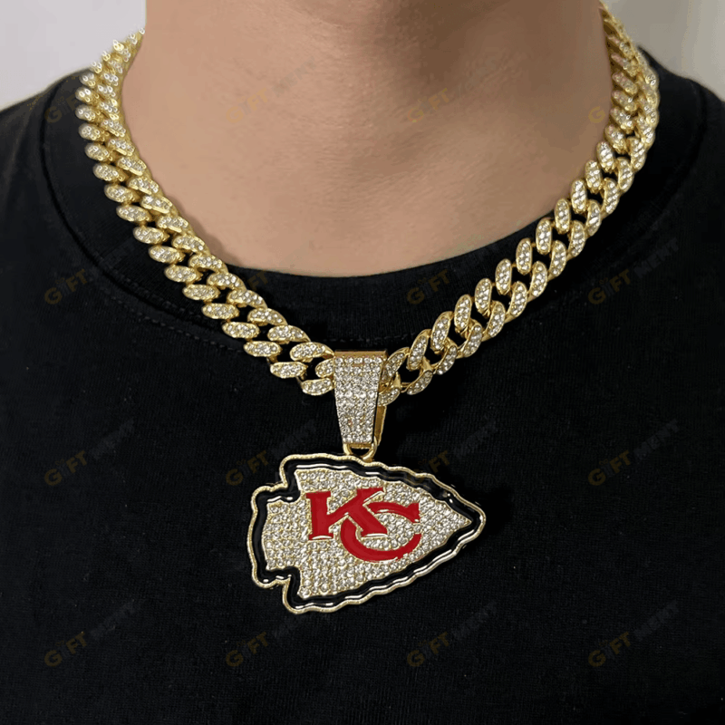 Kansas City Chiefs Hip Hop Iced Out Bling Pendant Cuban Chain | Fashion Punk Cool Jewelry
